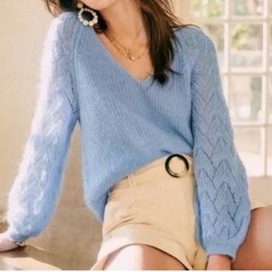 Sezane Diane Jumper Sweater Light Blue Merino Mohair Wool Small